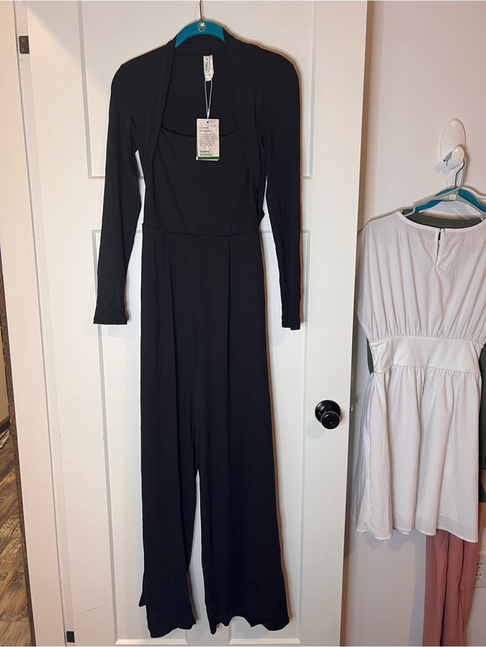 HALARA Black Long Sleeve Jumpsuit with Square Neckline